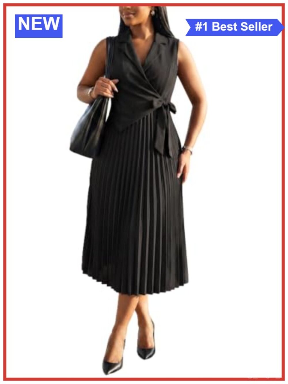 Sleeveless V-Neck Midi Dress with Belt - Women's Business Casual Work Dress
